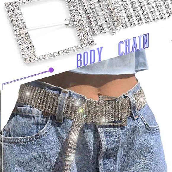 Women Crystal Chain Waist Belt Silver main image 6